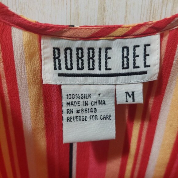 Robbie Bee Red/Yellow Striped Silk Sleeveless Tank Top Med~Lightweight - Picture 3 of 7